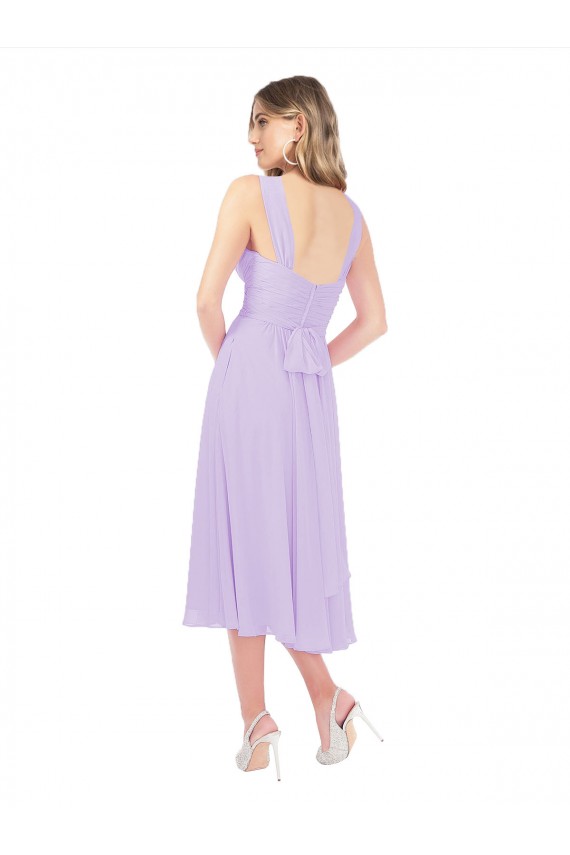 Lilas Trapèze midi Mousseline Courte Asymétrique Robes demoiselle d'honneur / Robes de cocktail à Bas Prix