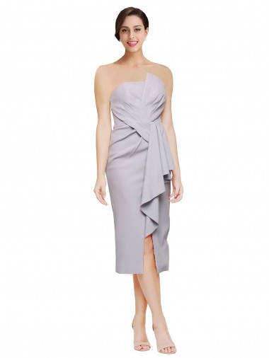 Lilas arctique Fourreau Sans bretelle midi Crêpe Stretch Courte Asymétrique Robes demoiselle d'honneur / Robes de soirée / Robes de cocktail à Bas Prix