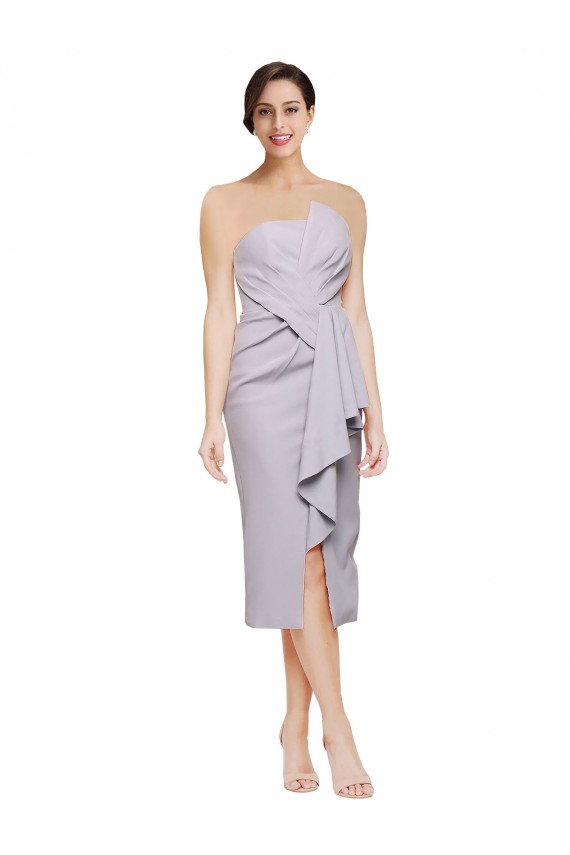 Lilas arctique Fourreau Sans bretelle midi Crêpe Stretch Courte Asymétrique Robes demoiselle d'honneur / Robes de soirée / Robes de cocktail à Bas Prix