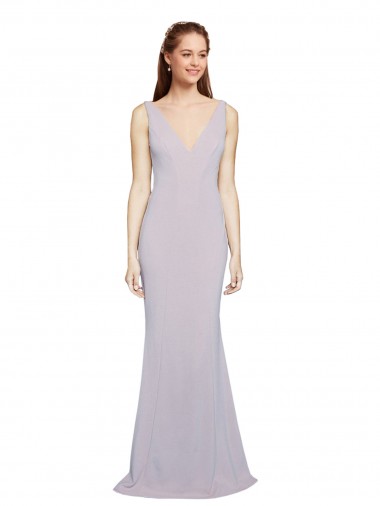 Lilas arctique Sirène Col V Crêpe Stretch Longue Formelles Robes demoiselle d'honneur / Robes de soirée / Robes de bal à Bas Prix