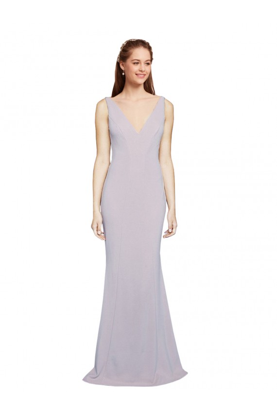 Lilas arctique Sirène Col V Crêpe Stretch Longue Formelles Robes demoiselle d'honneur / Robes de soirée / Robes de bal à Bas Prix