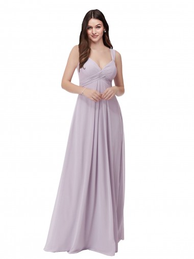 Lueur rose Trapèze Col V Mousseline Longue Robes demoiselle d'honneur à Bas Prix