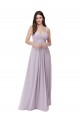 Lueur rose Trapèze Col V Mousseline Longue Robes demoiselle d'honneur à Bas Prix