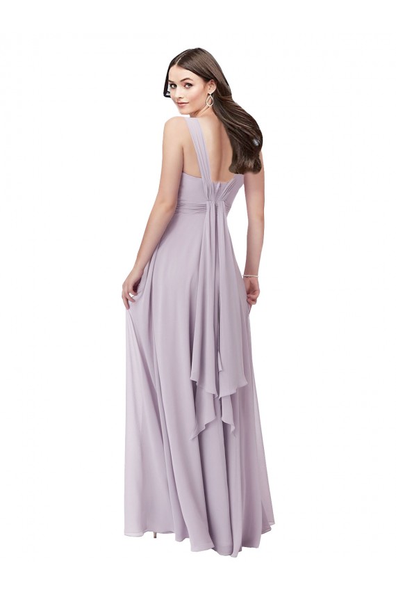 Lueur rose Trapèze Col V Mousseline Longue Robes demoiselle d'honneur à Bas Prix