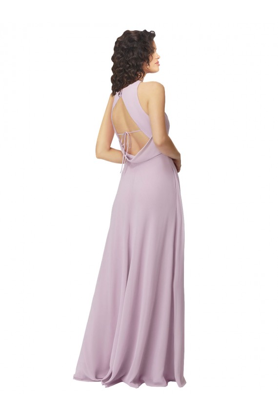 Lueur rose Trapèze Licou Col Haut Mousseline Longue Robes demoiselle d'honneur à Bas Prix