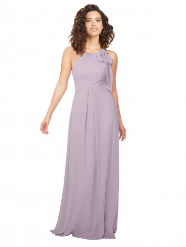 Lueur rose Trapèze Licou Mousseline Longue Robes demoiselle d'honneur à Bas Prix