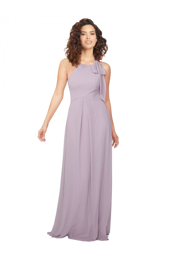 Lueur rose Trapèze Licou Mousseline Longue Robes demoiselle d'honneur à Bas Prix