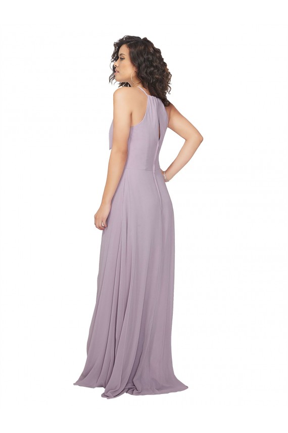Lueur rose Trapèze Licou Mousseline Longue Robes demoiselle d'honneur à Bas Prix
