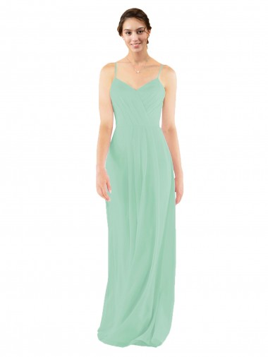 Menthe verte Fourreau Col V Mousseline Longue Robes demoiselle d'honneur à Bas Prix