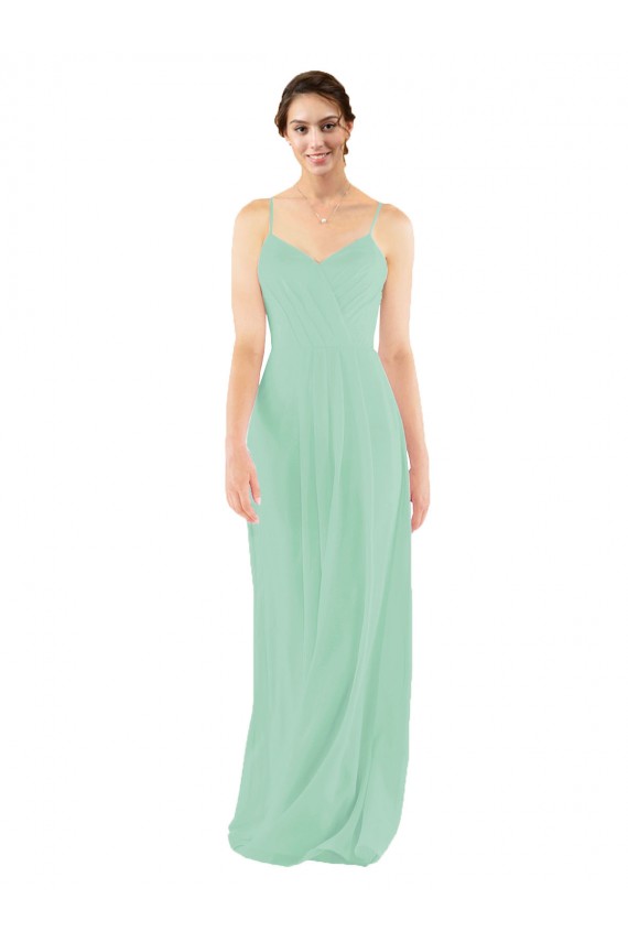 Menthe verte Fourreau Col V Mousseline Longue Robes demoiselle d'honneur à Bas Prix