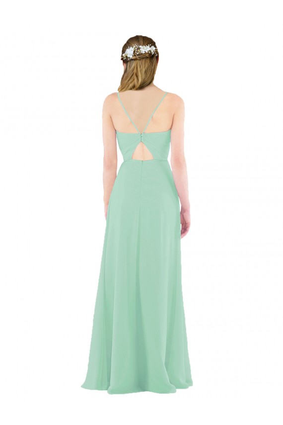 Menthe verte Fourreau Col V Mousseline Longue Robes demoiselle d'honneur à Bas Prix