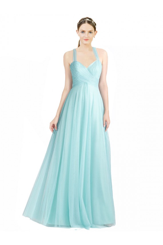 Menthe verte Trapèze Bretelles spaghetti Tulle Longue Robes demoiselle d'honneur à Bas Prix