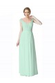 Menthe verte Trapèze Col V Mousseline Dentelle Longue Robes demoiselle d'honneur à Bas Prix
