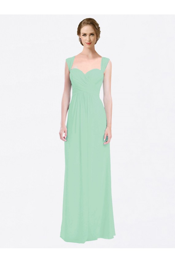 Menthe verte Trapèze Mousseline Longue Robes demoiselle d'honneur à Bas Prix