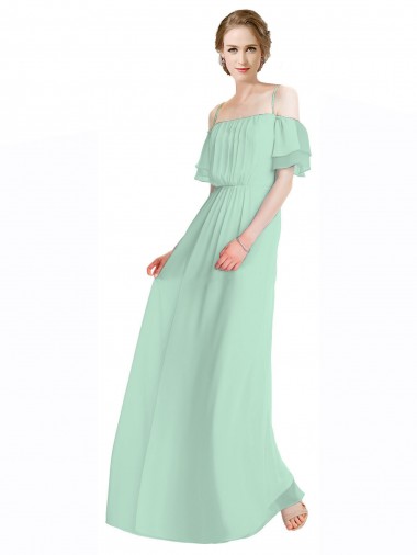 Menthe verte Trapèze Épaule Dénudée Bretelles spaghetti Mousseline Longue Robes demoiselle d'honneur à Bas Prix