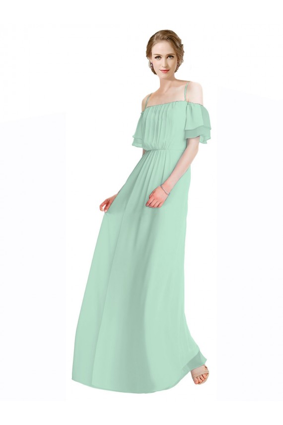 Menthe verte Trapèze Épaule Dénudée Bretelles spaghetti Mousseline Longue Robes demoiselle d'honneur à Bas Prix