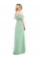 Menthe verte Trompette Bretelles spaghetti Col V Mousseline Longue Asymétrique Robes demoiselle d'honneur à Bas Prix