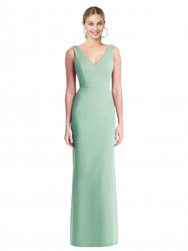 Menthe verte Trompette Col V Mousseline Longue Robes demoiselle d'honneur à Bas Prix