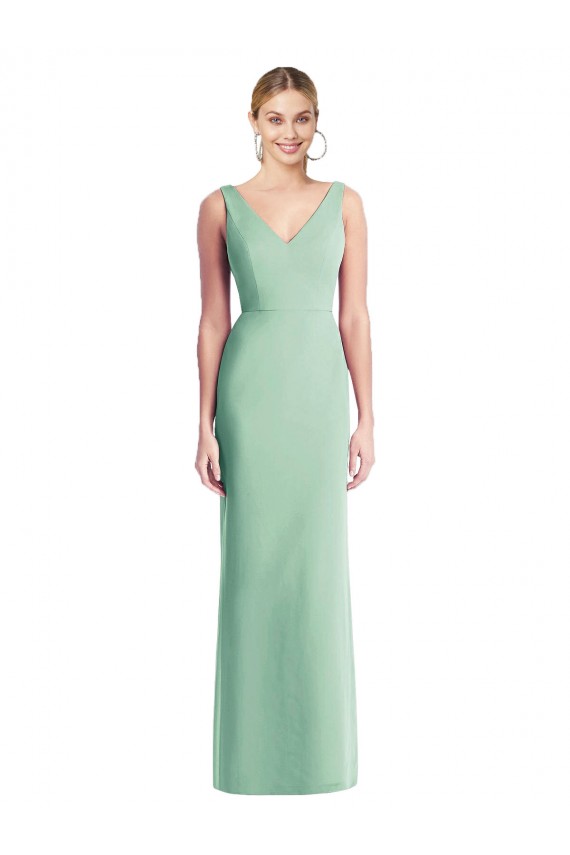 Menthe verte Trompette Col V Mousseline Longue Robes demoiselle d'honneur à Bas Prix