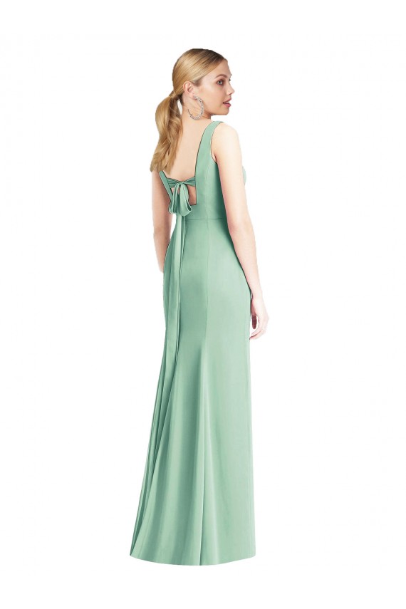 Menthe verte Trompette Col V Mousseline Longue Robes demoiselle d'honneur à Bas Prix