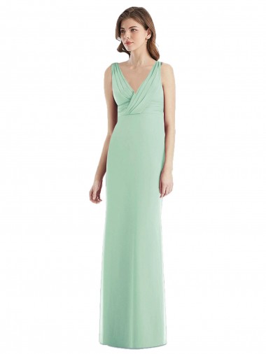 Menthe verte Trompette Col V Mousseline Longue Robes demoiselle d'honneur à Bas Prix