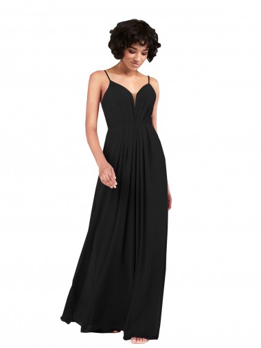 Noir Colonne Col V Mousseline Longue Formelles Robes demoiselle d'honneur / Robes de soirée à Bas Prix