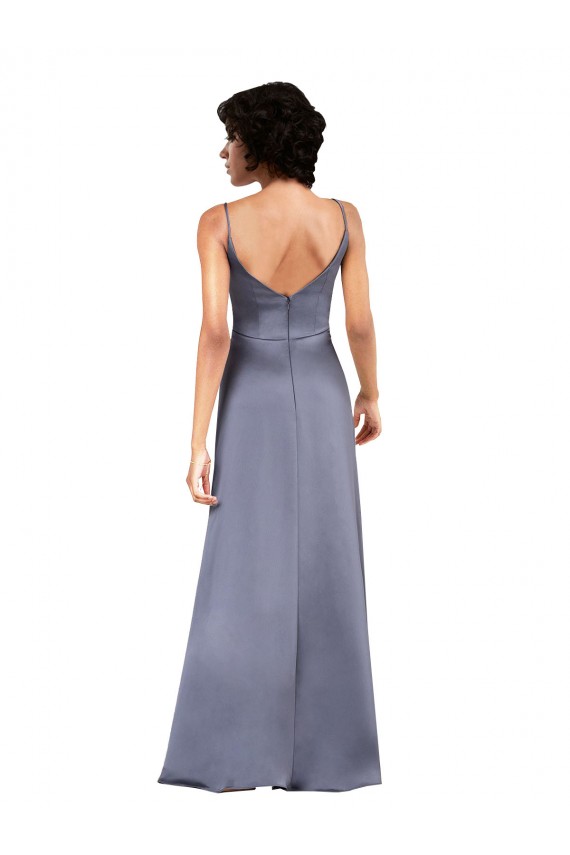 Noir Colonne Col V Satiné Soyeux Longue Asymétrique Formelles Robes demoiselle d'honneur / Robes de soirée / Robes de bal à Bas Prix