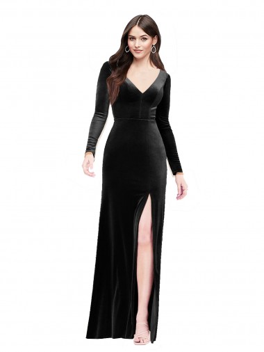 Noir Colonne Col V Velours Stretch Longue Formelles Robes demoiselle d'honneur / Robes de soirée / Robes de bal à Bas Prix