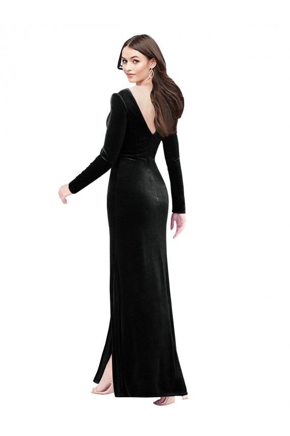 Noir Colonne Col V Velours Stretch Longue Formelles Robes demoiselle d'honneur / Robes de soirée / Robes de bal à Bas Prix
