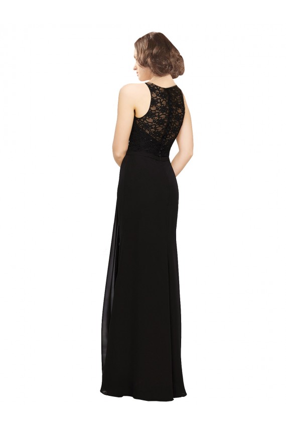 Noir Fourreau Col Haut Mousseline Dentelle Longue Robes demoiselle d'honneur à Bas Prix