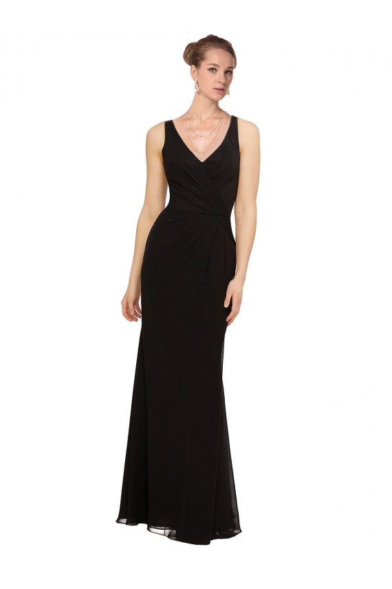 Noir Fourreau Col V Mousseline Longue Robes demoiselle d'honneur à Bas Prix