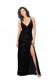 Noir Fourreau Col V Velours Floral Velours Stretch Longue Robes demoiselle d'honneur à Bas Prix