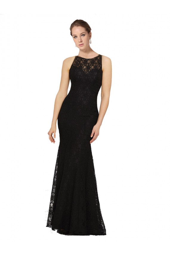 Noir Fourreau Col bijou Dentelle Longue Robes demoiselle d'honneur à Bas Prix