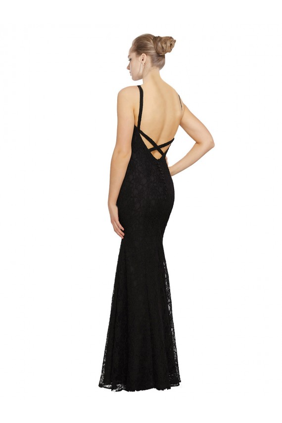 Noir Fourreau Col bijou Dentelle Longue Robes demoiselle d'honneur à Bas Prix