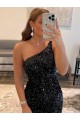Noir Fourreau Courte Paillettes Velours Courte Robes de bal à Bas Prix