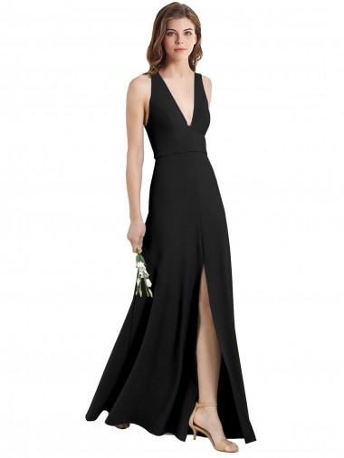 Noir Fourreau Licou Col V Crêpe Stretch Longue Formelles Robes demoiselle d'honneur / Robes de soirée / Robes de bal à Bas Prix