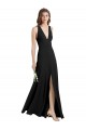 Noir Fourreau Licou Col V Crêpe Stretch Longue Formelles Robes demoiselle d'honneur / Robes de soirée / Robes de bal à Bas Prix