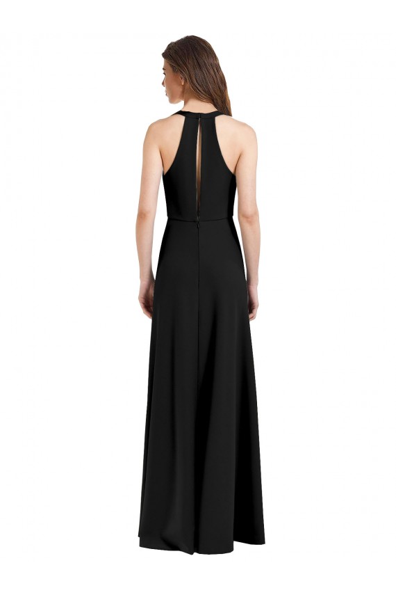 Noir Fourreau Licou Col V Crêpe Stretch Longue Formelles Robes demoiselle d'honneur / Robes de soirée / Robes de bal à Bas Prix