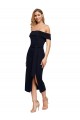 Noir Fourreau Épaule Dénudée Col Carré midi Crêpe Stretch Courte Robes demoiselle d'honneur / Robes de soirée / Robes de cocktail à Bas Prix