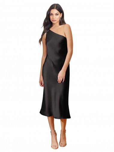 Noir Fourreau midi Satiné Stretch Courte Robes demoiselle d'honneur / Robes de soirée / Robes de cocktail à Bas Prix