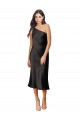 Noir Fourreau midi Satiné Stretch Courte Robes demoiselle d'honneur / Robes de soirée / Robes de cocktail à Bas Prix