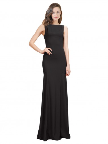Noir Sirène Bateau Crêpe Stretch Longue Robes demoiselle d'honneur / Robes de bal à Bas Prix