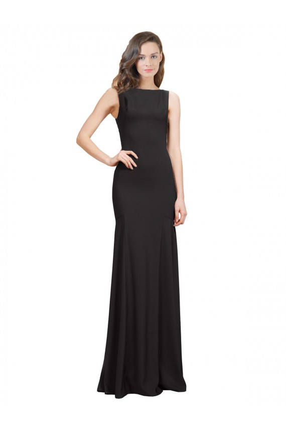 Noir Sirène Bateau Crêpe Stretch Longue Robes demoiselle d'honneur / Robes de bal à Bas Prix