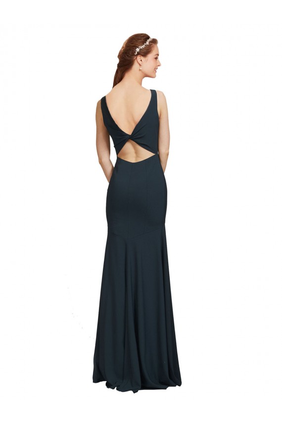 Noir Sirène Bateau Crêpe Stretch Longue Robes demoiselle d'honneur / Robes de bal à Bas Prix