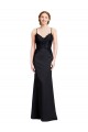 Noir Sirène Bretelles spaghetti Col V Crêpe Stretch Longue Robes demoiselle d'honneur / Robes de bal à Bas Prix