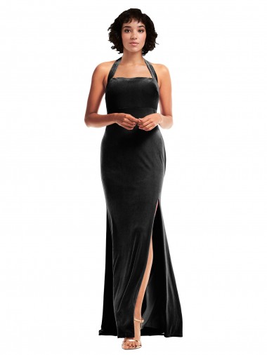 Noir Sirène Licou Velours Stretch Longue Formelles Robes demoiselle d'honneur / Robes de soirée / Robes de bal à Bas Prix