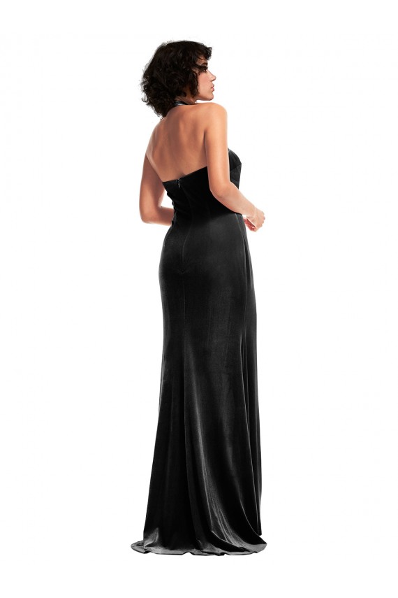 Noir Sirène Licou Velours Stretch Longue Formelles Robes demoiselle d'honneur / Robes de soirée / Robes de bal à Bas Prix
