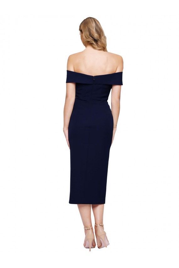Bleu marine foncé Sirène Épaule Dénudée midi Crêpe Stretch Courte Robes demoiselle d'honneur / Robes de soirée / Robes de cocktail à Bas Prix