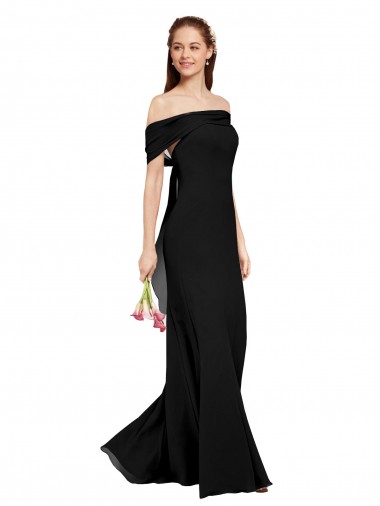 Noir Sirène Épaule Dénudée Mousseline Longue Robes demoiselle d'honneur / Robes de bal à Bas Prix