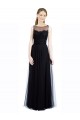 Noir Trapèze Bateau Illusion Tulle Dentelle Longue Robes demoiselle d'honneur à Bas Prix